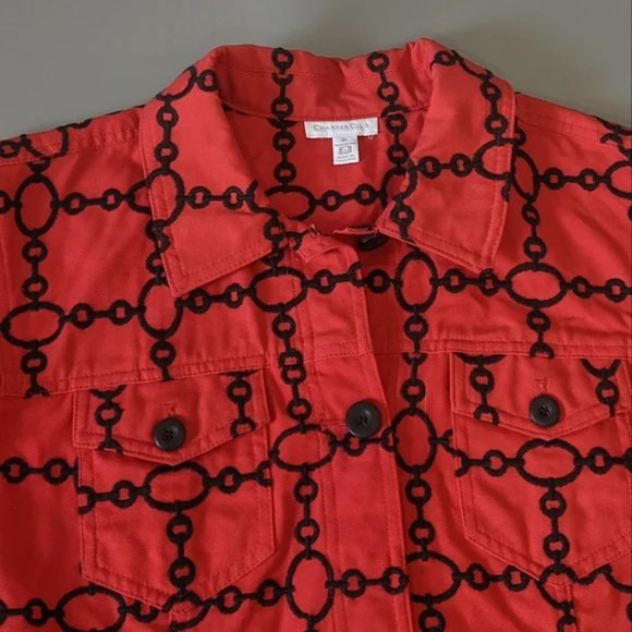 Charter Club Denim Jacket, Red / Black Chain Pattern, Size XL - Picture 3 of 10